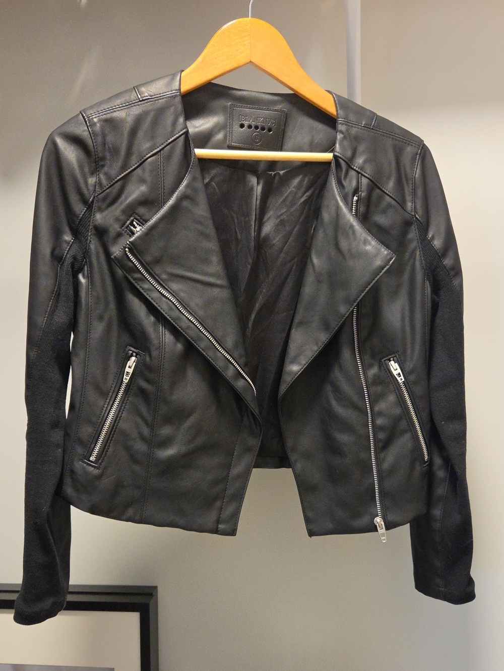 Blank NYC Black PU Leather Moto Jacket with Zipper Details